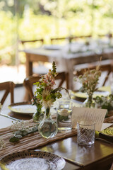 Beautiful details of the flower decorations at a wedding's reception. 