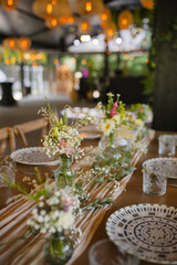 Beautiful details of the flower decorations at a wedding's reception. 