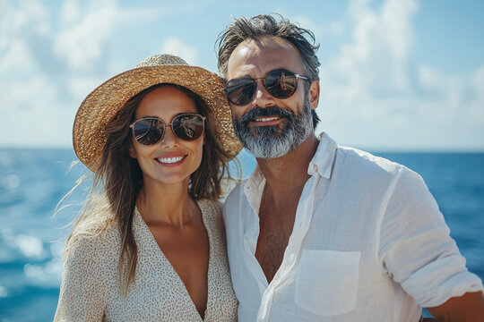 Smiling Couple Enjoying a Sunny Day by the Ocean

 - Powered by Adobe