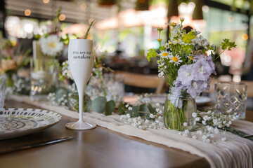 Beautiful details of the flower decorations at a wedding's reception. 