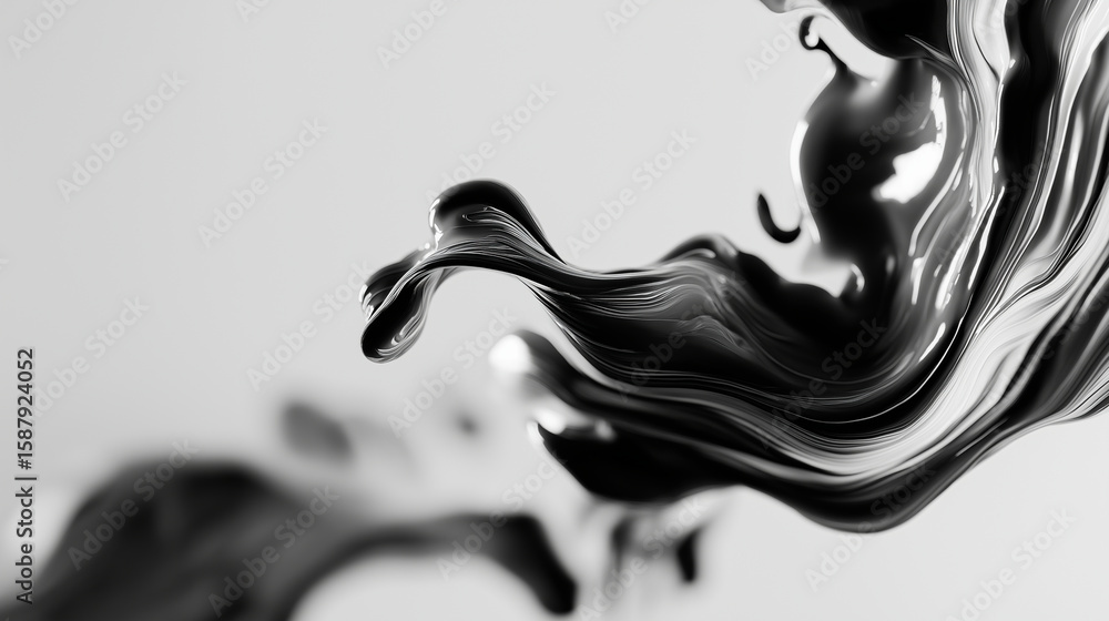 Fototapete abstract monochrome rendering of a fluid shape with smooth reflections