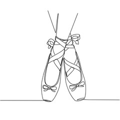 Ballet shoes in line art style with ribbons and bows  