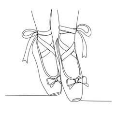 Line art of ballet pointe shoes with ribbons and bows  