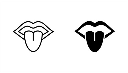 tongue icon set, Mouth sticking out tongue line icon, vector illustration on white background