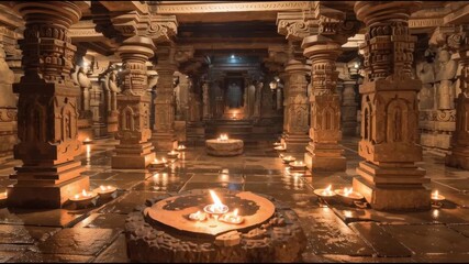 Ancient Temple Corridor With Warm Sacred Lighting is a mystical animated background perfect for dark fantasy visuals, ancient mythology reels, or spiritual storytelling scenes. - Powered by Adobe