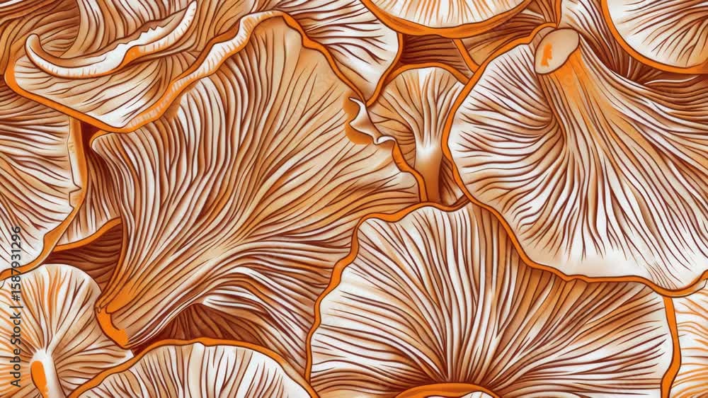 Poster close-up of mushrooms forming a repeated pattern for design or texture purposes.