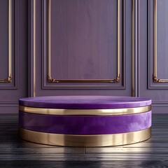 Modern luxury 3d round podium in violet tones designed for premium product presentation mockup scene using smooth elegant surfaces realistic textures professional minimalist branding.