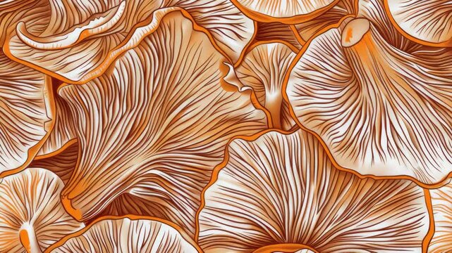 Close-up of mushrooms forming a repeated pattern for design or texture purposes.