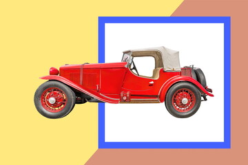 red retro automobile on color background