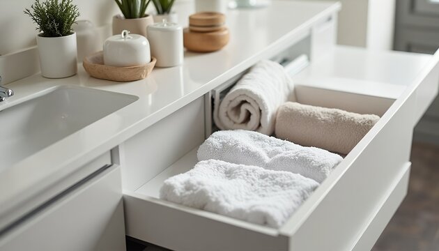 White Towels in Modern Bathroom Drawer
