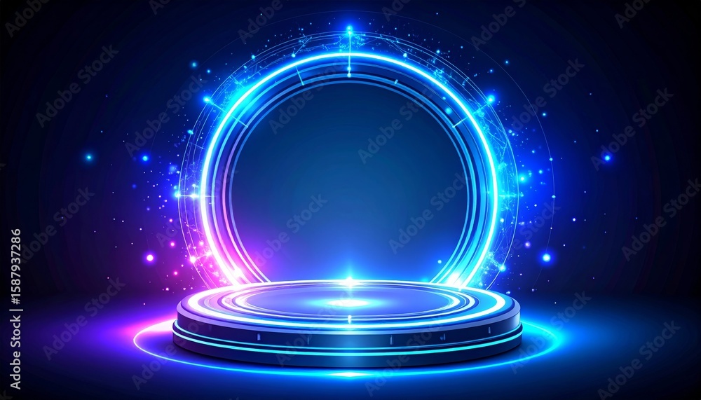Aufkleber blue futuristic technology background with glowing abstract circles and digital network elements