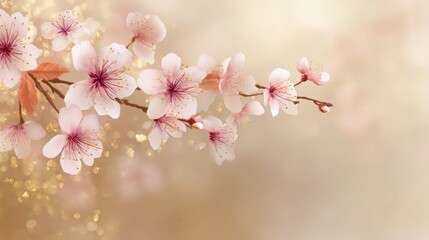 Obraz premium Elegant Cherry Blossom Branch with Soft Background and Bokeh Effect