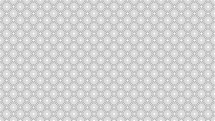 Repeating pattern of circles and star shapes in a monochrome design creates a seamless background