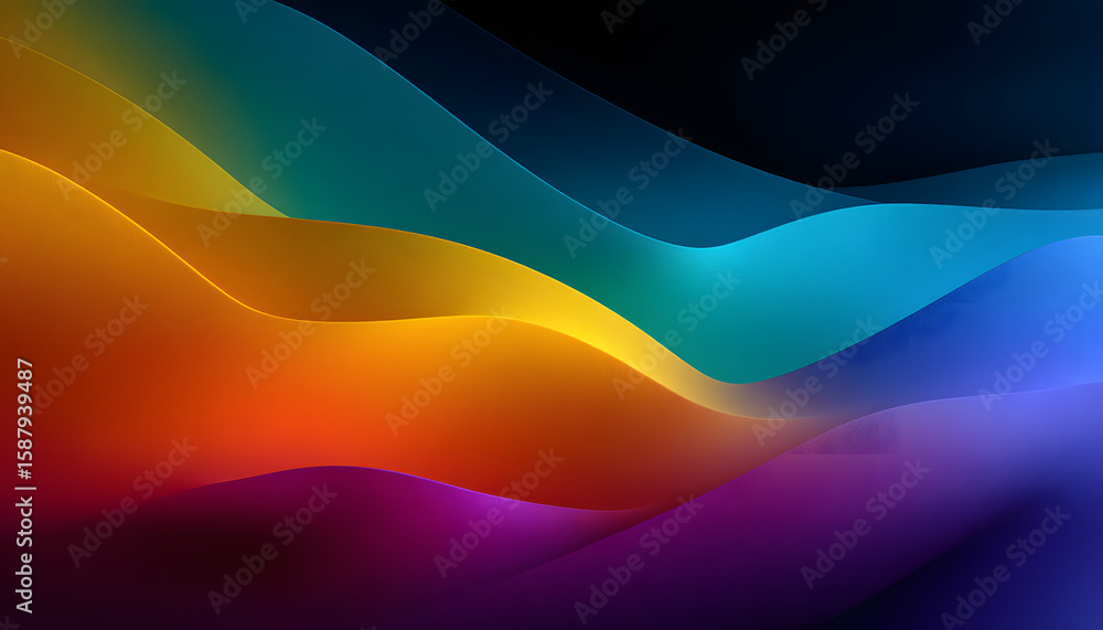Poster bright gradient background it has a small grainy surface. abstract shapes black background colorful 