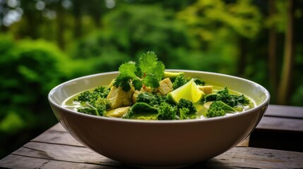 Delicious green curry with fresh herbs and lime.