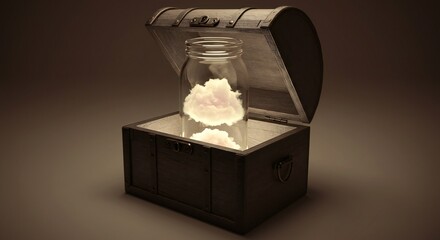Fototapeta premium Treasure Chest with Clouds in a Jar