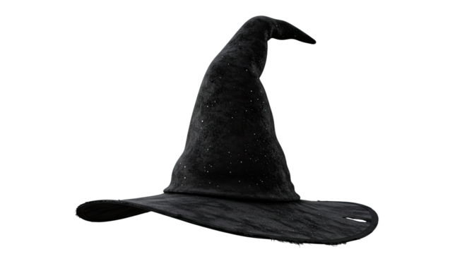 Black Witch Hat with Sparkles Isolated.