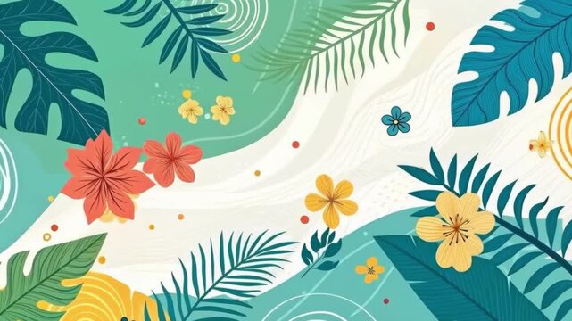 Abstract art tropical leaves background vector. Wallpaper design with watercolor art texture from palm leaves, Jungle leaves, monstera leaf, exotic botanical floral pattern.