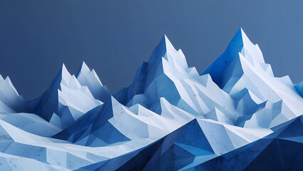 Fototapeta premium Abstract Low-Poly Snowy Mountain Landscape in Blue Tones