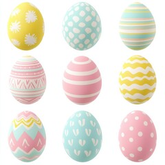Fototapeta premium Pastel Colored Easter Eggs with Patterns, Easter , Eggs