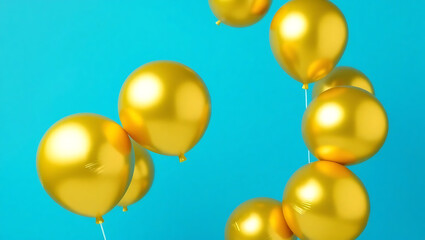 yellow balloons on a blue background, HD and 4K image