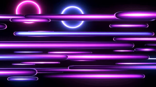 Abstract Neon pink and blue rounded lines and circles on a dark background