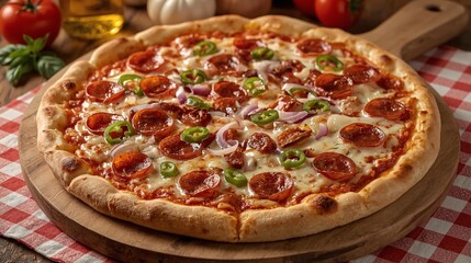 pizza on a wooden table