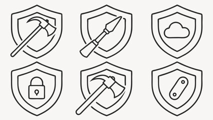 Shield icons with various symbols protection security