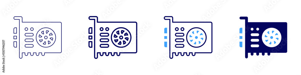 Poster gpu performance icon in 4 different styles. thin line, line, bold line, duotone. duotone style. edit