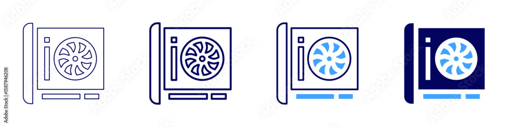 Poster gpu upgrade icon in 4 different styles. thin line, line, bold line, duotone. duotone style. editable