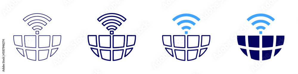 Poster internet modems icon in 4 different styles. thin line, line, bold line, duotone. duotone style. edit