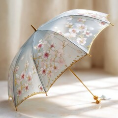 Elegant Decorative Umbrella with Floral Design on a Light Background