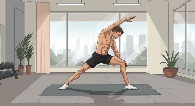 young man doing stretching exercise