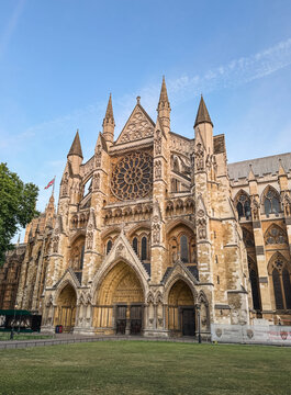 Exterior of Westminter Abbey church on sunny day in London, UK.