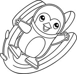 Obraz premium Outline of a cheerful penguin sliding across icy surface in playful motion Vector illustration