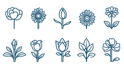 Set of blooming tulip flowers isolated on white background