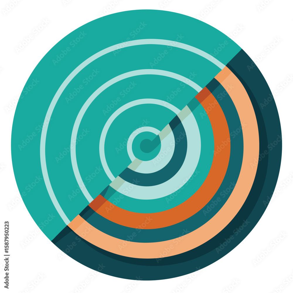 Poster abstract composition featuring concentric circles and curved shapes divided into two distinct sectio