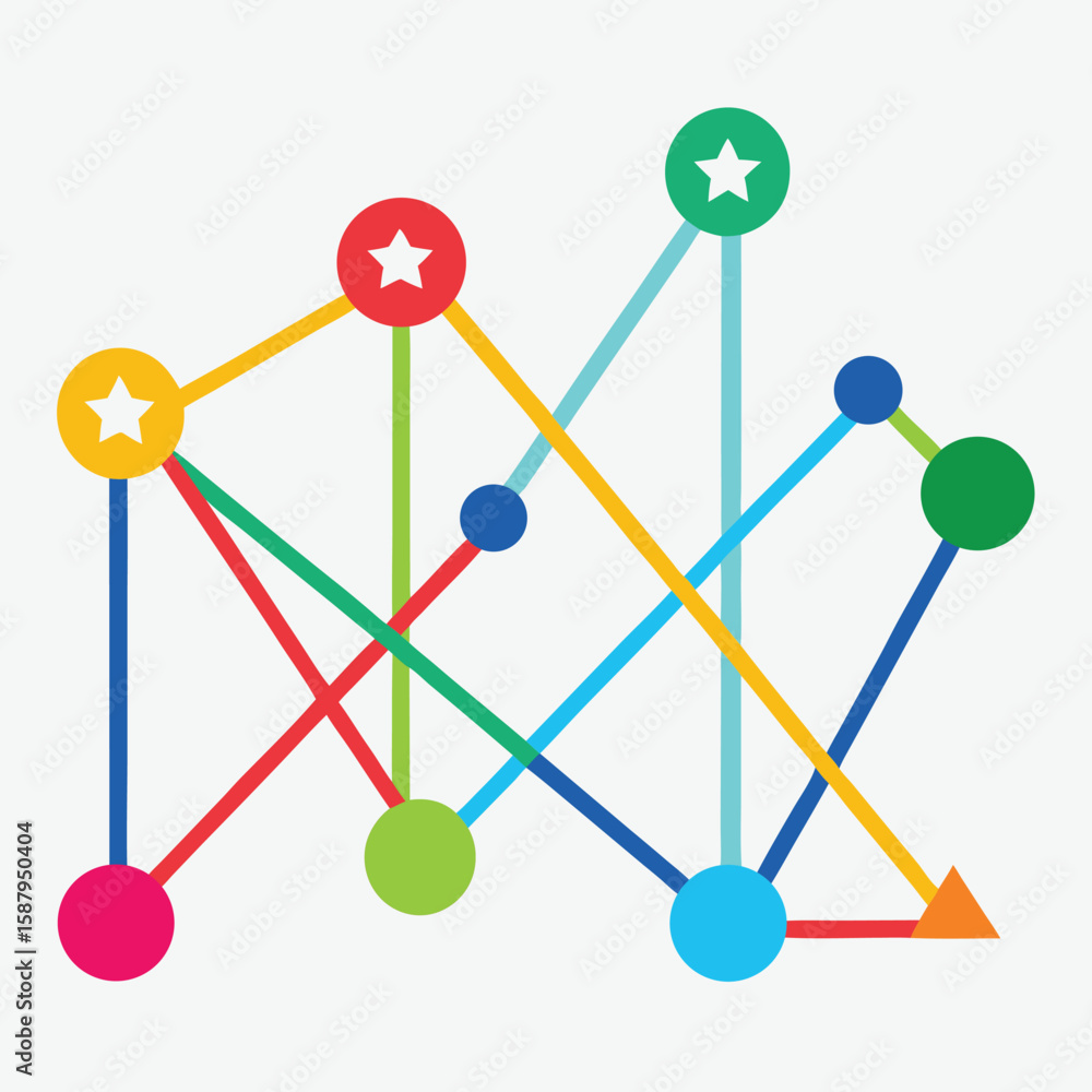 Poster abstract geometric design of interconnected circles stars and lines forming a network illustration o