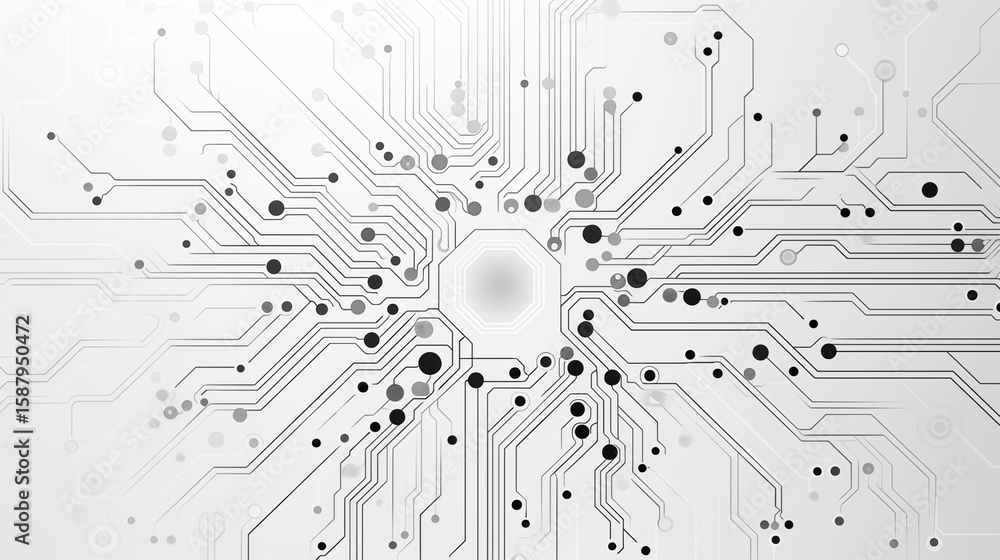 Poster minimal white ai technology background with subtle circuits and neural nodes, clean futuristic desig