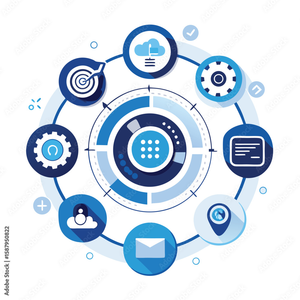 Poster abstract illustration of a circular process design representing various concepts, suitable for busin