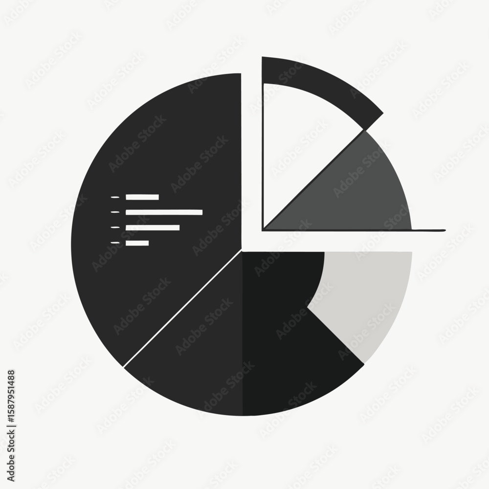Poster abstract representation of data analysis and statistics displayed through a pie chart with modern mo