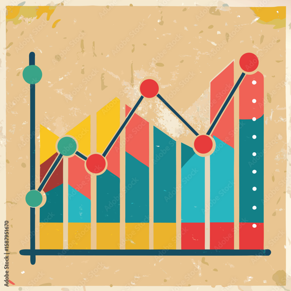 Poster abstract retro chart graph data representation with trendy colors and vintage texture suitable for v