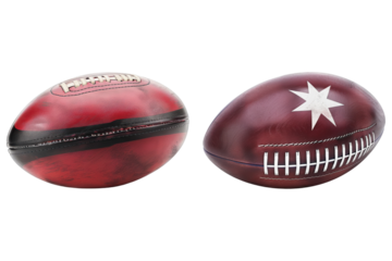 Two footballs side by side view with transparent background