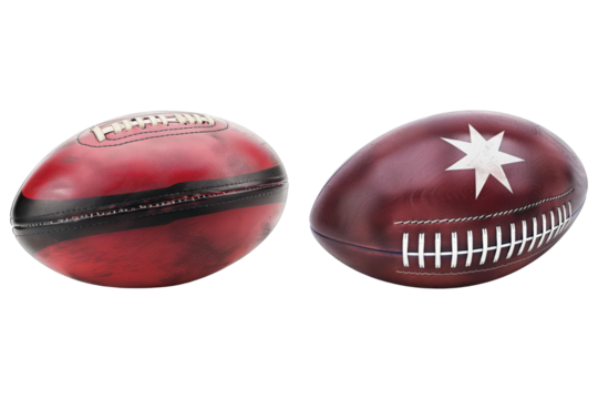 Two footballs side by side view with transparent background