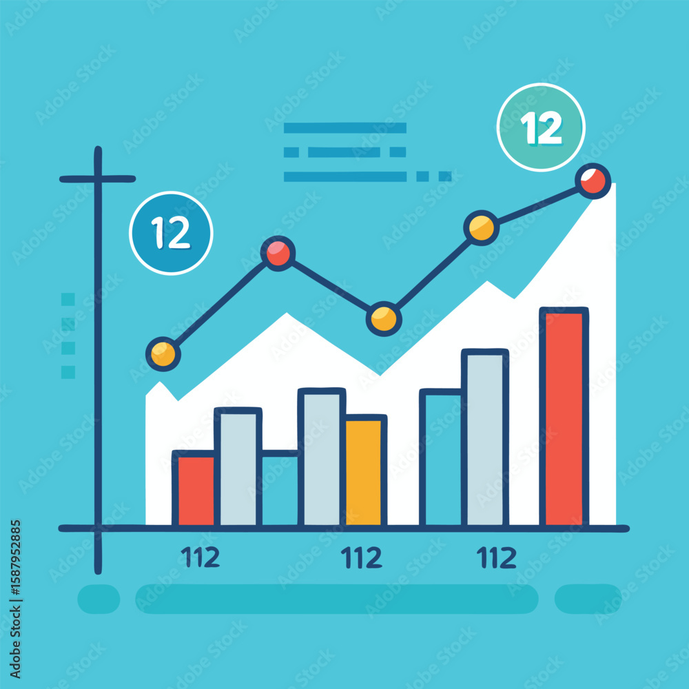 Poster business growth chart and data analysis illustration showing financial reports and statistics in an 