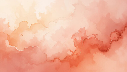 Obraz premium Abstract Watercolor Background Peach Coral Orange Hues Soft Blending Cloudlike Shapes Fluid Organic Texture