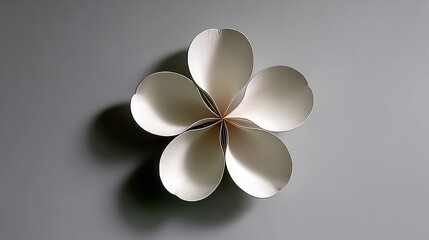 Elegant White Flower Design with Curved Petals on Gray Background