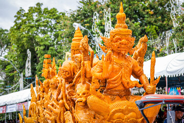 Buddhist Lent tradition, a beautiful display of wisdom, beeswax candles create art as a Buddhist...