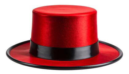 Classic black top hat with a smooth finish and a slight sheen, often associated with magicians. Isolated on a transparent PNG background