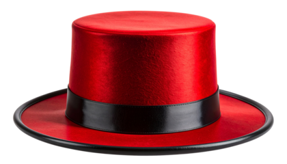 Classic black top hat with a smooth finish and a slight sheen, often associated with magicians. Isolated on a transparent PNG background